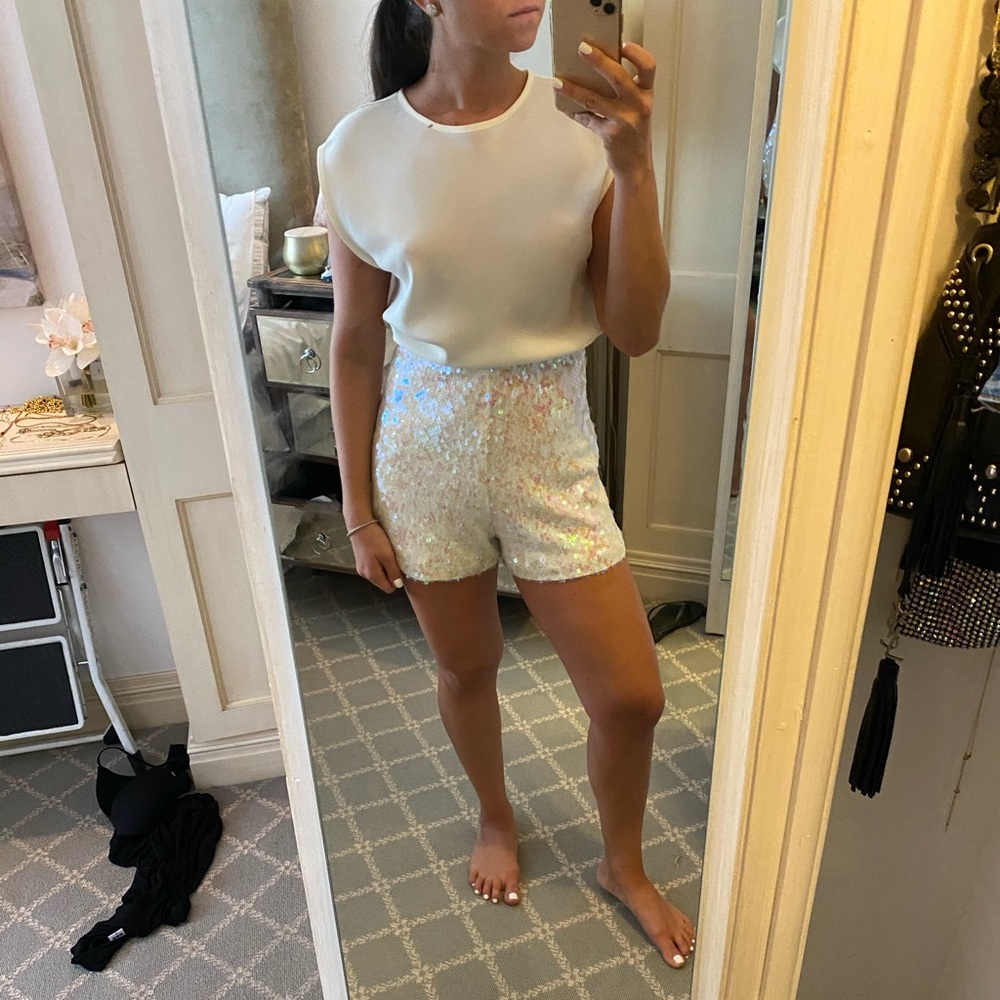 White romper - sequin shorts